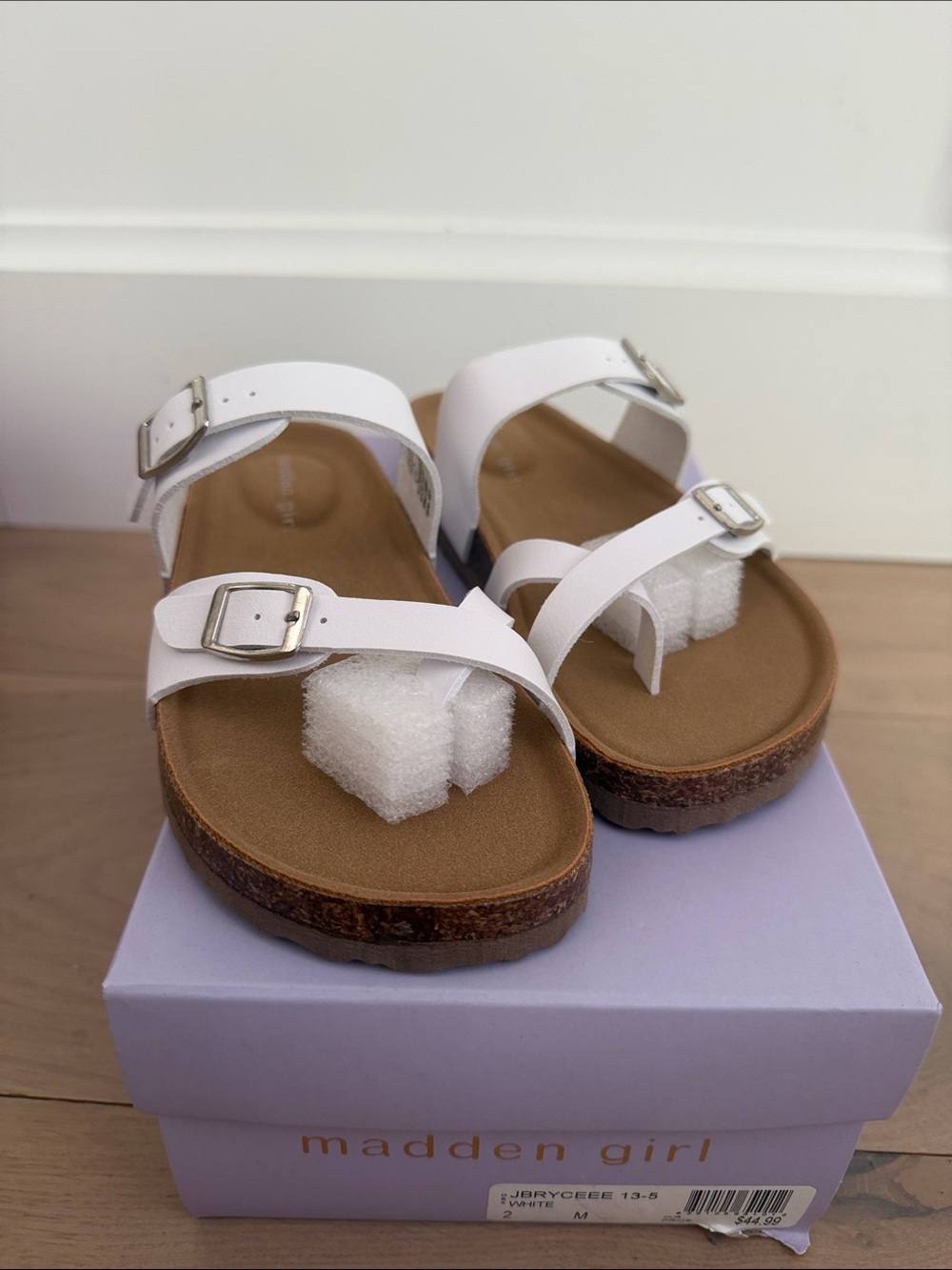 Madden Girl White Buckle Double-Strap Cork Footbed Sandals
